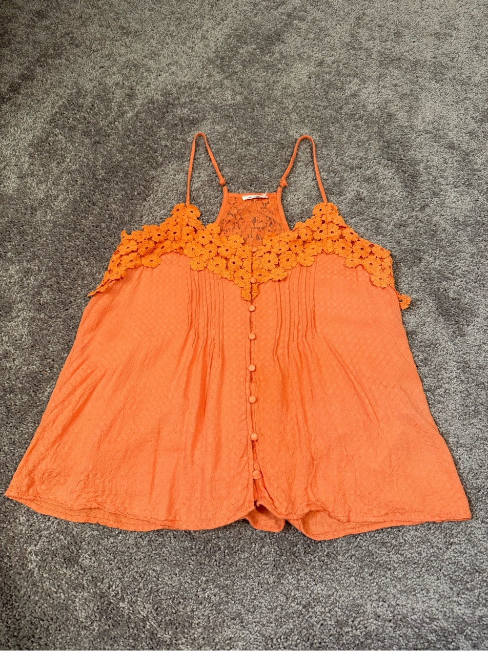 Orange floral lace Miss Me tank top with button front and adjustable straps SZ M
